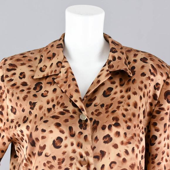 Vintage 90s Animal Print Silky Polyester Blouse 44" Bust - Picture 2 of 10